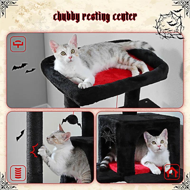 Gothic Cat Tree With Super Large Hammock, 45.7"  Cat Tower With Coffin Bed, Cat Condo, Sisal Scratching Posts & Top Perch, Multi-Level Goth Cat Tree, Halloween