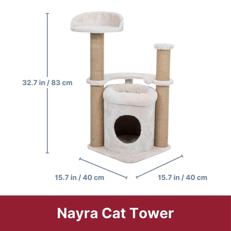 TRIXIE TRIXIE Nayra 32.7" Cat Tree, 3-Level Cat Scratcher, Plush Covered Cat Condo Removable Bed, Platform & Perch