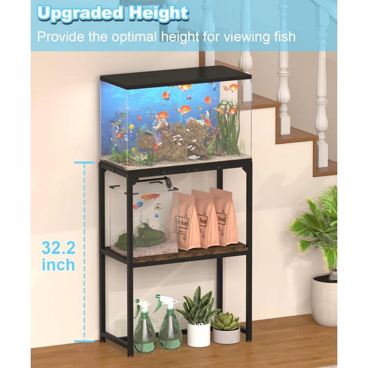 Tucker Murphy Pet™ 20 Gallon Fish Tank Stand, Upgraded Height Aquarium Stand Table With 2 Tiers Storage Shelf, Metal Reptile Breeder Turtle Terrarium Stand Rack, Black