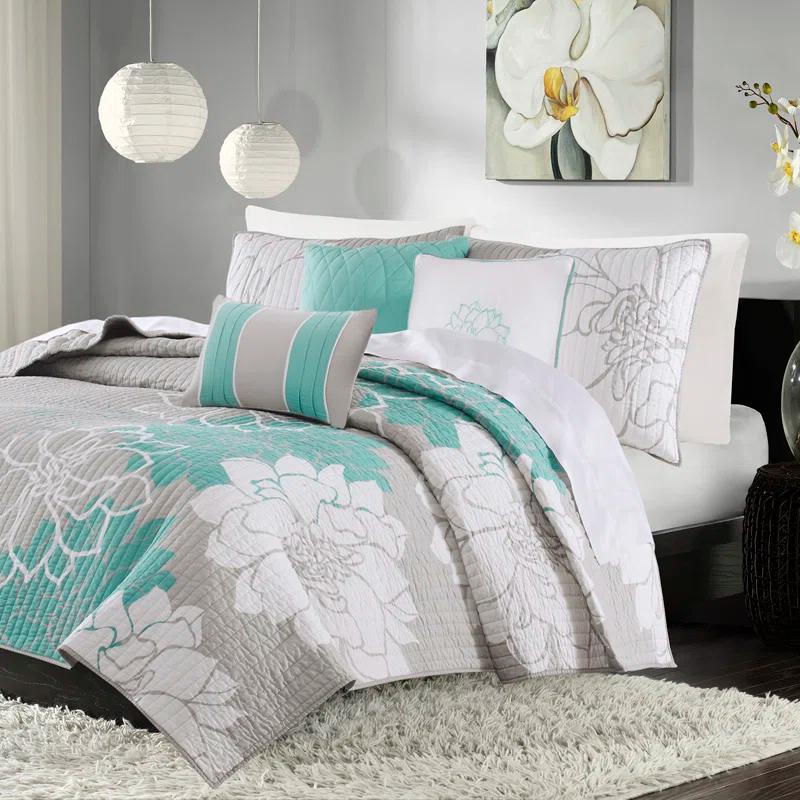 Madison Park Lola Floral 6 Piece Reversible Cotton Quilt Set