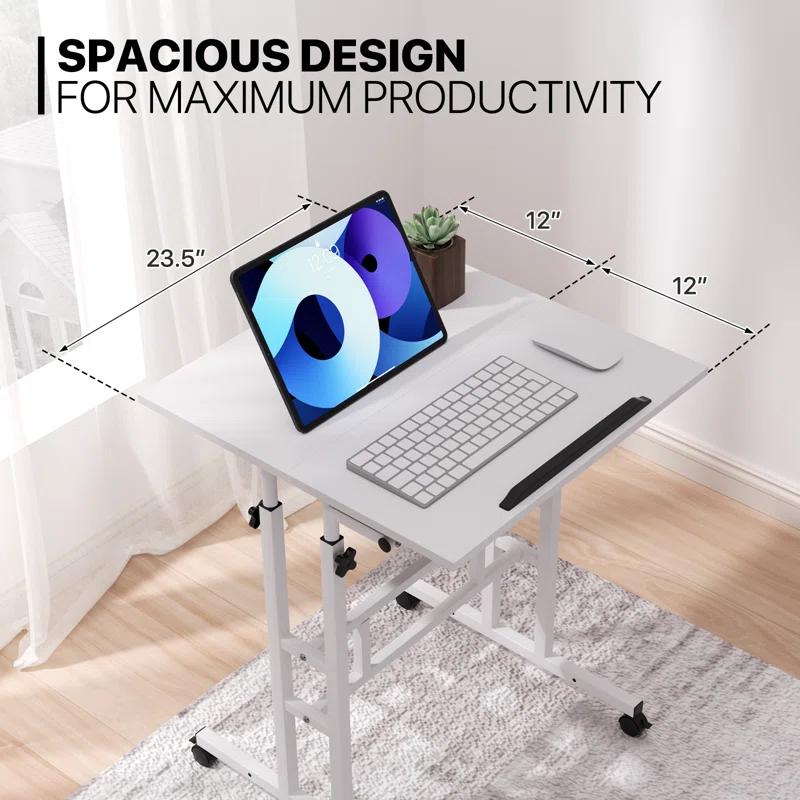 MoNiBloom Mobile Computer Desk, Adjustable Height Laptop Standing Desk with Tilting Tabletop and Monitor Shelf