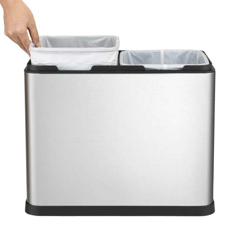 Home Zone Living Home Zone Living Open Top Trash Can Dual Removable Liners for Trash and Recycling Stainless Steel