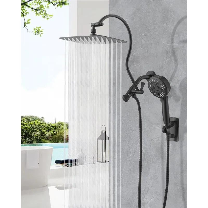 Hibbent Dual Shower Head Combo with Metal 8 Inch High Pressure Rainfall Shower Head  and Handheld Shower SCW01-HS070-SS080-CP