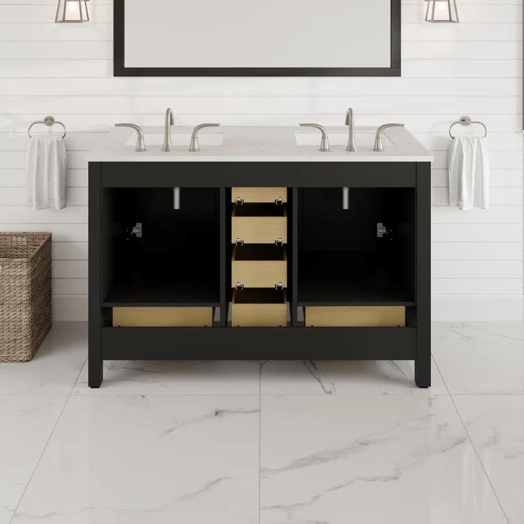 Ebern Designs Minnich 48"W X 22"D Espresso Double Sink Bathroom Vanity With White Carrara Quartz Countertop And Undermount Porcelain Sinks