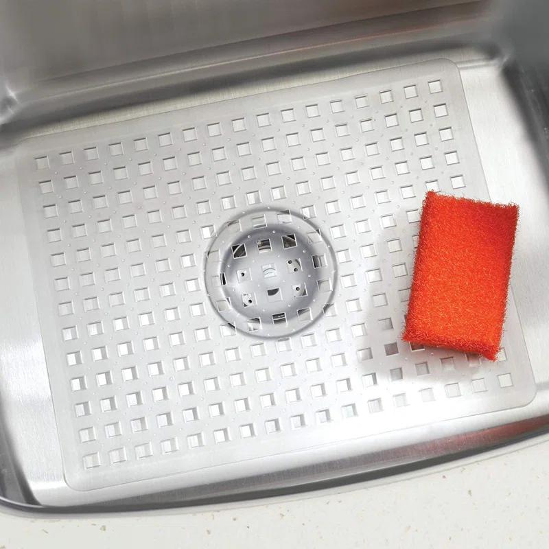 iDesign Euro Plastic Sink Grid, Non-Skid Dish Protector Mat, 16" x 12.5", Clear