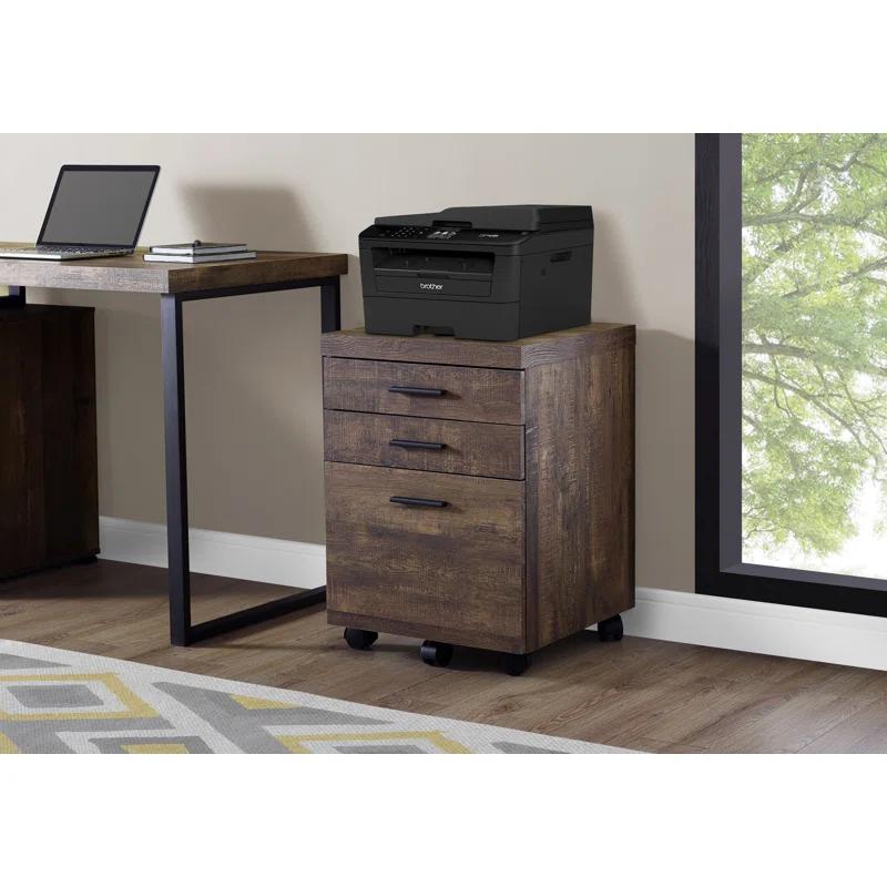 Millwood Pines File Cabinet, Rolling Mobile, Storage Drawers, Printer Stand, Office, Work, Brown Laminate, Contemporary, Modern