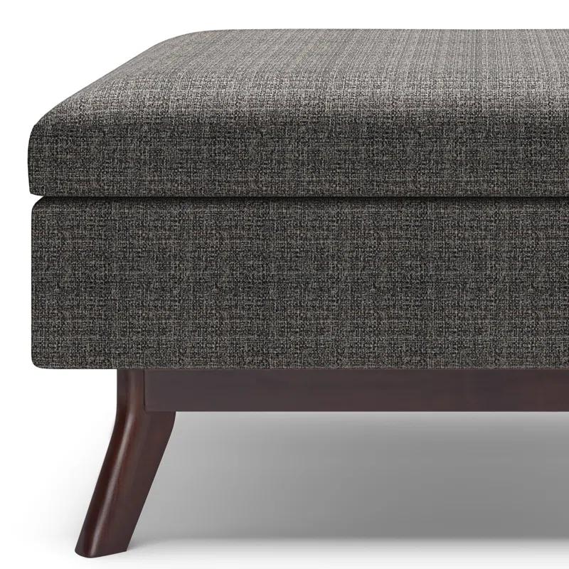 Simpli Home Owen 34"W Upholstered Coffee Table Storage Ottoman with Lift Top and Solid Wood Legs