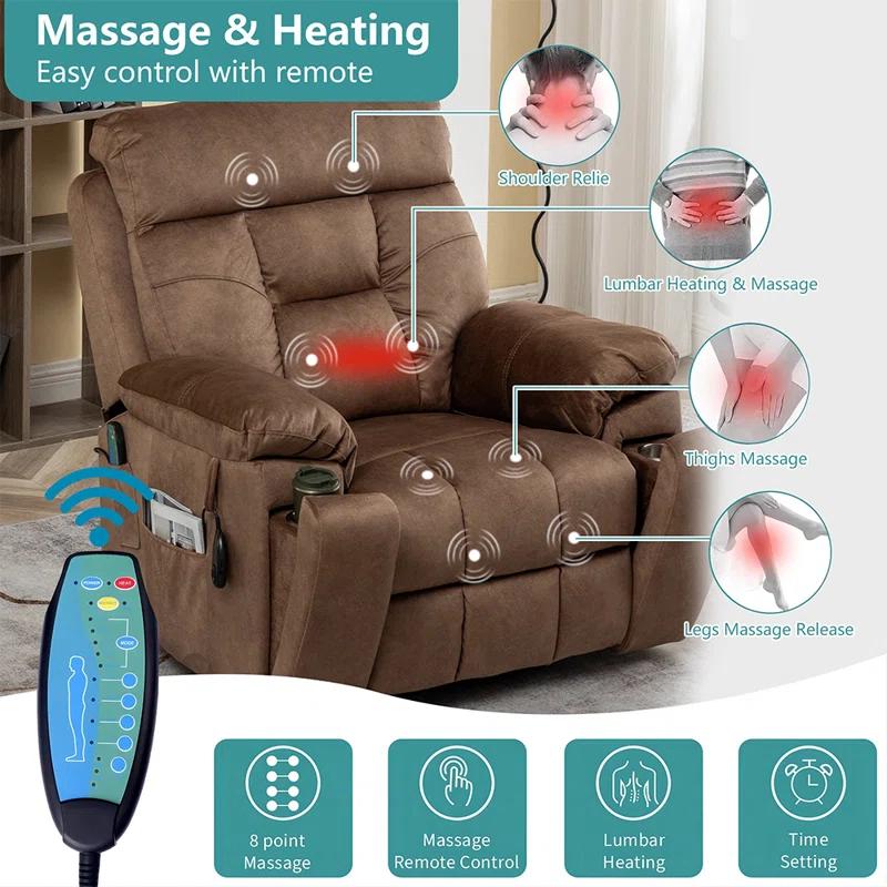 Latitude Run® Large Electric Massage Recliner With Heat, Velvet Lift Recliner Chair For Elderly Oversize with Hidden Cup Holder