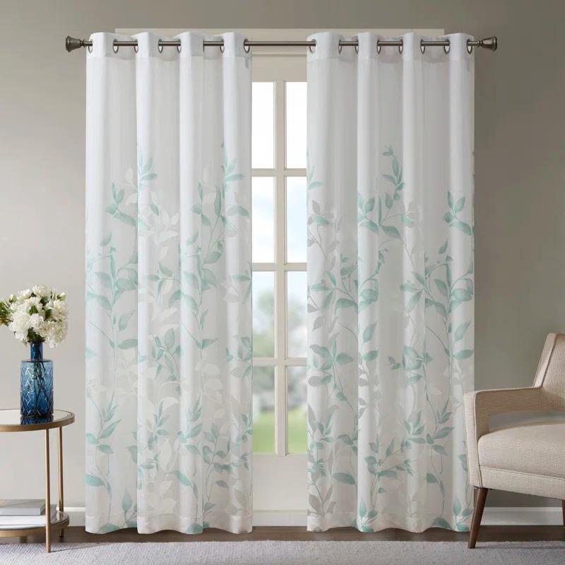 Madison Park Cecily Floral Printed Burnout Sheer Grommet Single Curtain Panel