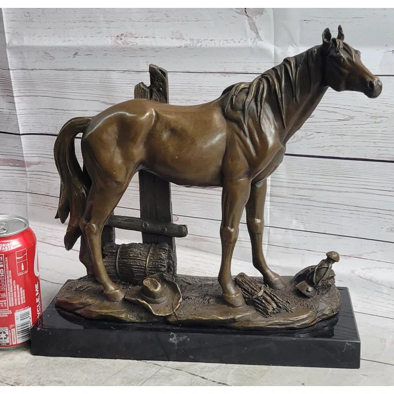 Canora Grey Eyvette Horse At The Stable Bronze Sculpture Statue Equestrian Country Farm Decor Signed Art
