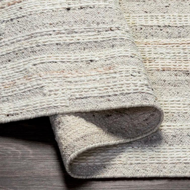 Gray Rectangular Handmade Wool and Viscose Area Rug, 8'10" x 12'