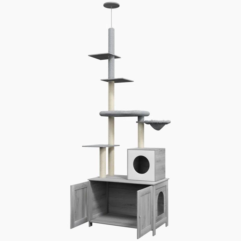 Tucker Murphy Pet™ Cat Tree With Litter Box Enclosure, 2 In 1 Floor To Ceiling Cat Tower Litter Box Furniture With Condo, Bed, Hammock, Scratching Posts, And Platforms For Indoor Use
