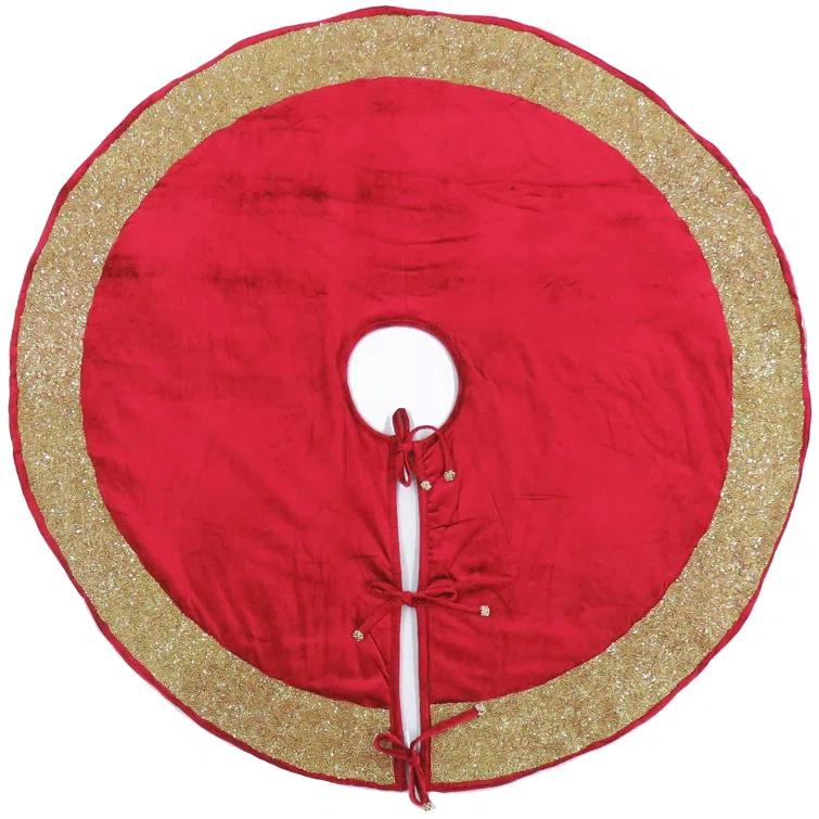 Arcadia Home Velvet Christmas Tree Skirt with Hand Beaded Gold Border