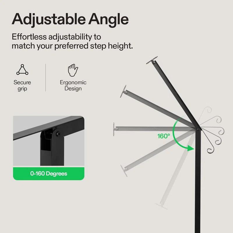 VIVOSUN 2 Step Wrought Mattle Iron Stair Handrail with Single Curved End