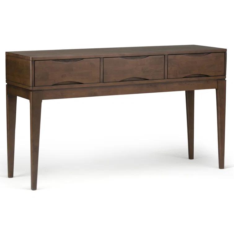 Simpli Home Harper 54"W Solid Hardwood Mid-Century Modern Storage Console Table with Drawers and Tapered Legs