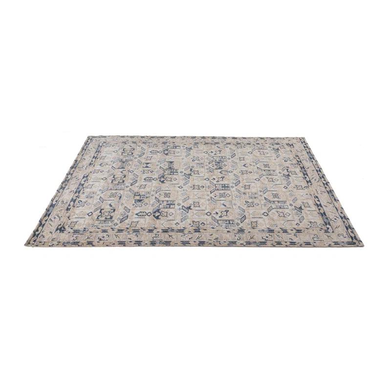 LOOMY Hand-Knotted Wool Area Rug in Navy/Beige