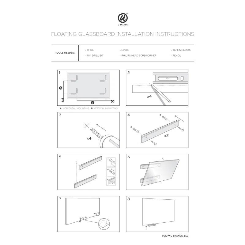 U Brands Wall Glass Medium - 4' - 6' Glass Board