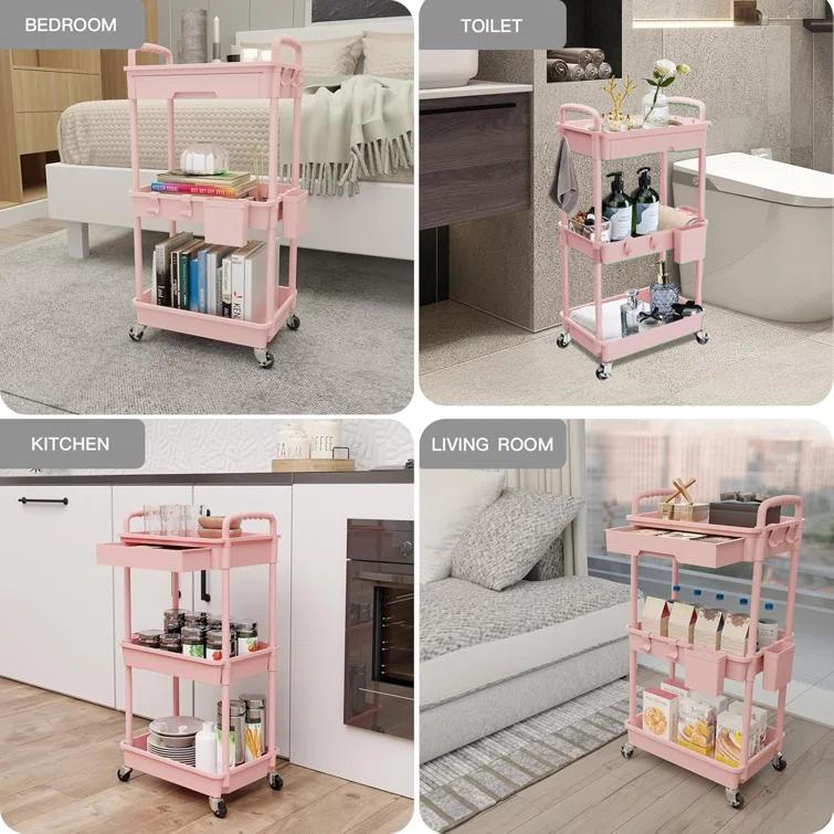 Ebern Designs 3 Tier Rolling Utility Cart With Drawer,utility Cart Made Of Multifunctional Storage Organizer Tool For Kitchen,bathroom,living Room,office