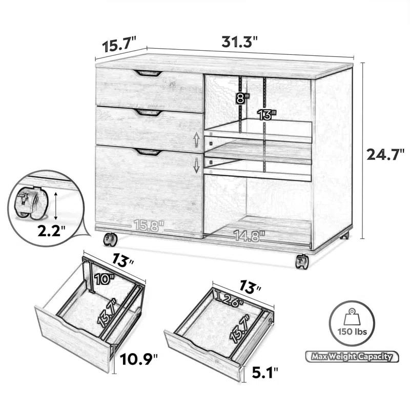 MOHAAB 24.7" H x 31.3" W Printer Stand with Wheels