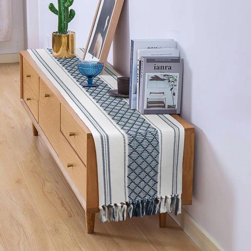 Oveesha Boho Cotton Woven Table Runner With Tassels