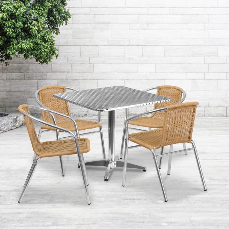 Flash Furniture 27.5'' Square Aluminum Indoor-Outdoor Table Set with 4 Rattan Chairs