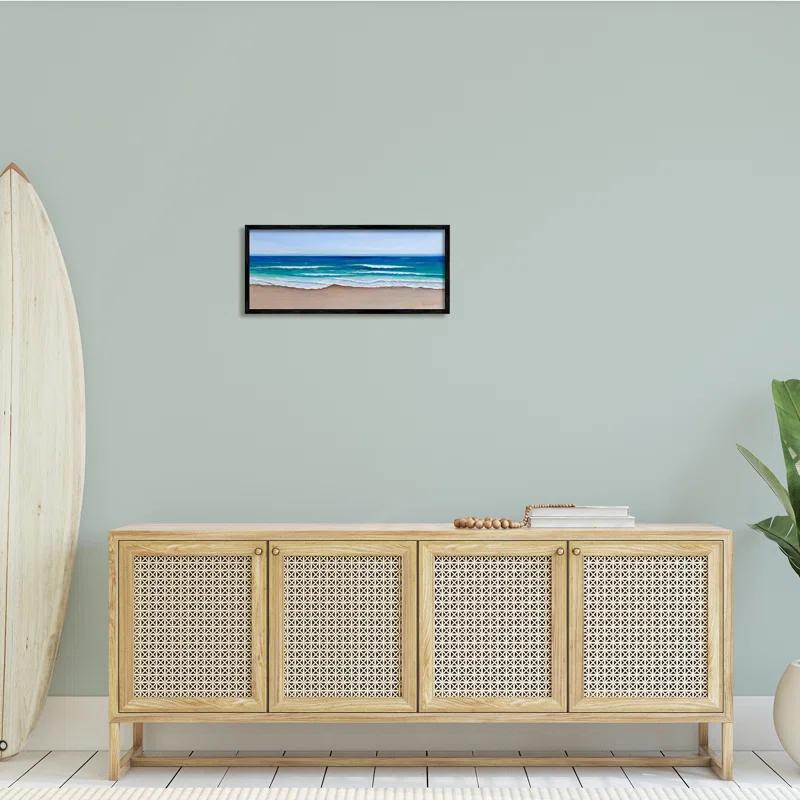 Stupell Industries " Vibrant Blue Beach Coast Ocean Shoreline Panoramic " Painting Print