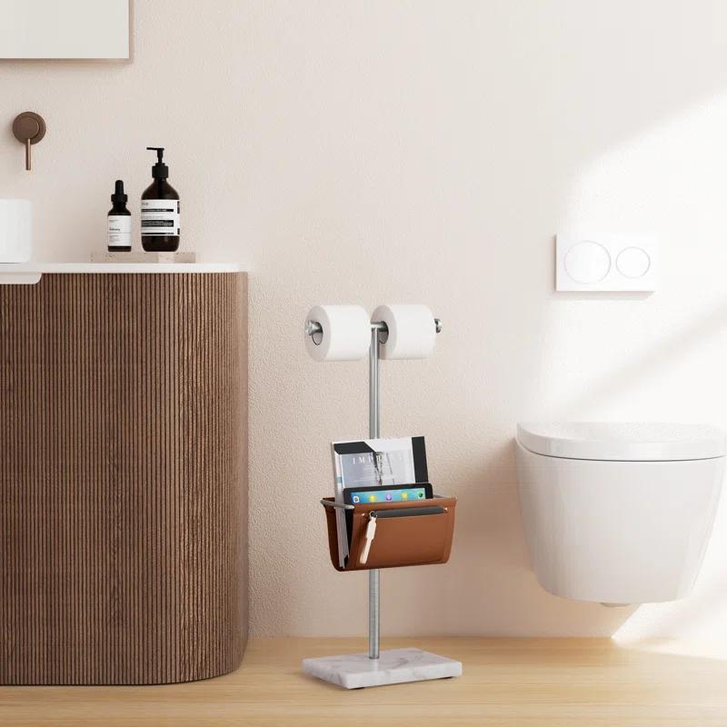 KES Toilet Paper Holder Stand With Bathroom Magazine Rack, Magazine Holder And Double Roll Toilet Paper Holder Free Standing, Weighted Marble Base