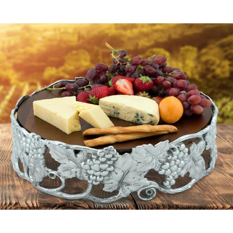 Handcrafted Silver and Wood Pedestal Cake Stand