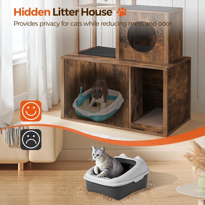 Archie & Oscar™ Cat Tree Hidden Cat Litter Box Furniture With Condo And Plush Ball