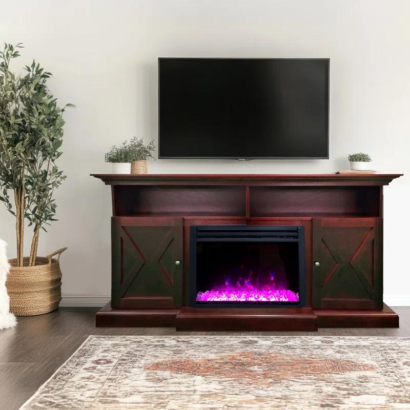 Cambridge Cambridge Summit 62-In. Farmhouse Fireplace TV Stand with Crystal Rocks Display