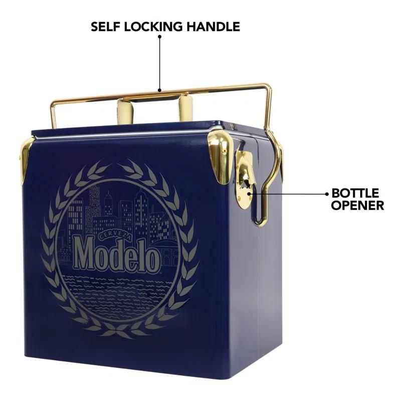 Koolatron Modelo Retro Ice Chest Cooler with Bottle Opener 13L (14 qt), Blue and Gold