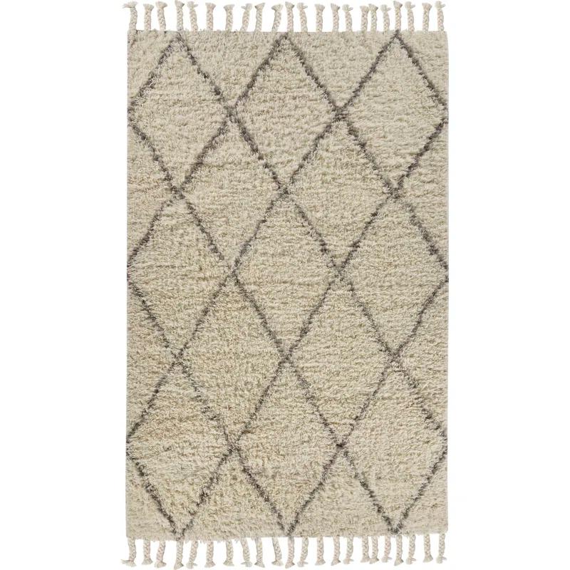 Foundry Select Calsbeck Geometric Handmade Wool Ivory/Grey Area Rug | Wayfair