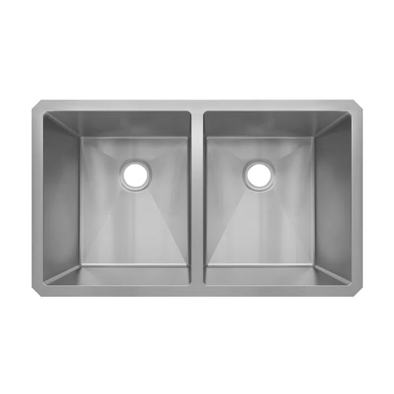 Sinber HU3219D-S-16W Sinber 32" x 19" Undermount Double Bowl Kitchen Sink with 16 Gauge 304 Stainless Steel Satin Finish