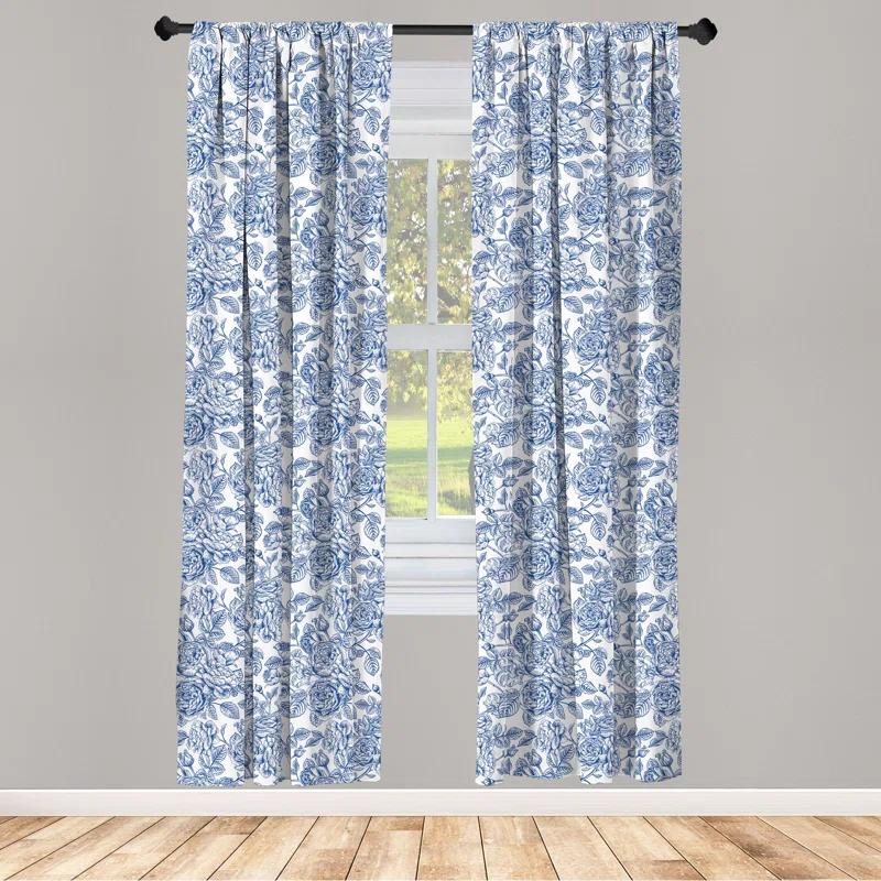 Ambesonne Rose Floral Semi-Sheer Rod Pocket Curtain Panels (Set of 2)