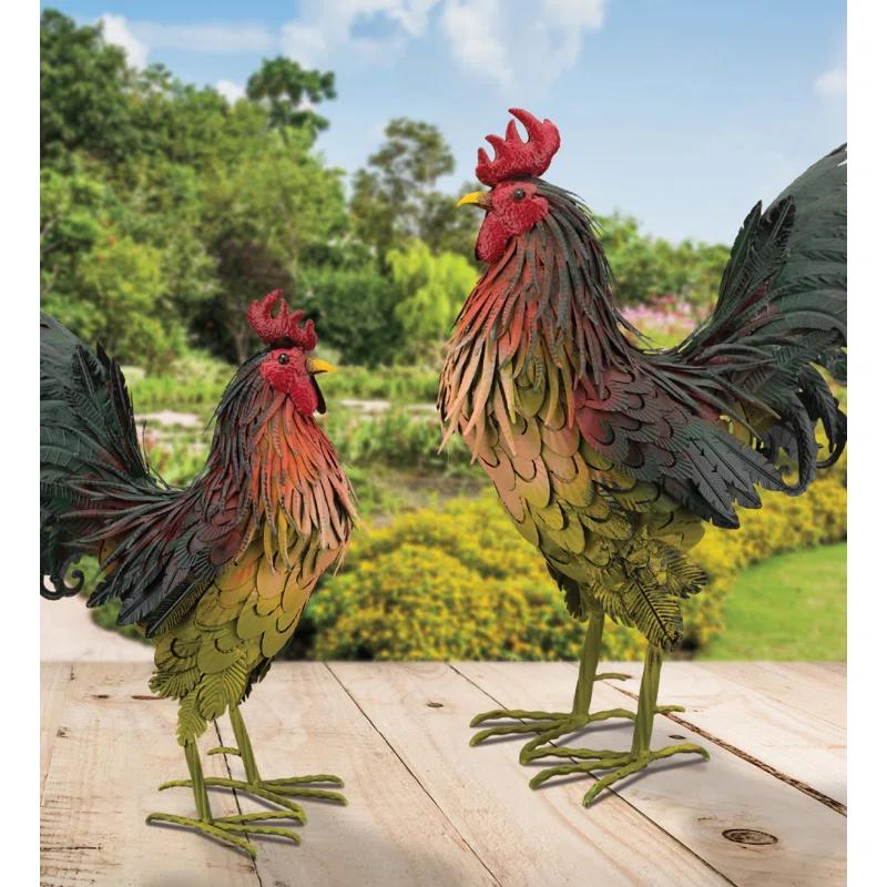 Hand-Painted Metal Rooster Statue for Outdoor Decor