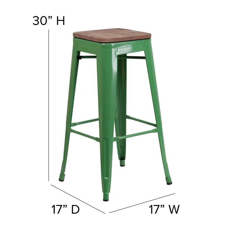 Flash Furniture Margherite 30" High Backless Metal Barstool with Square Wood Seat