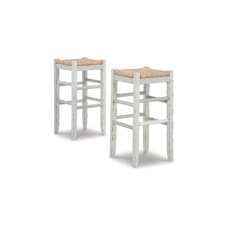 Benjara Anya Stool, Woven Seagrass Seat, Wood Frame (Set of 2)