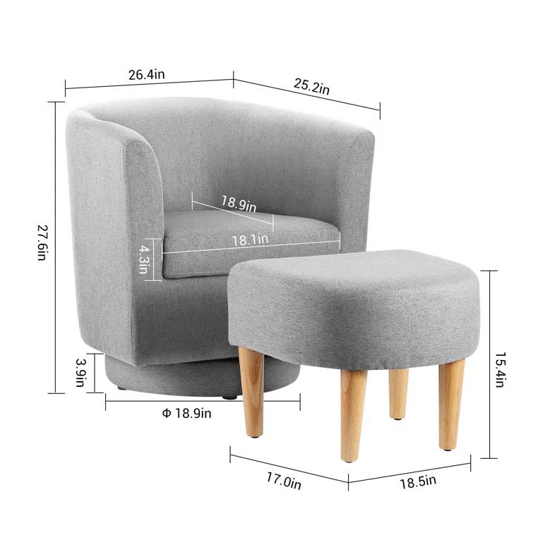 Latitude Run® Sharolynn Upholstered Linen 26.4" Wide Swivel Barrel Chair with Ottoman
