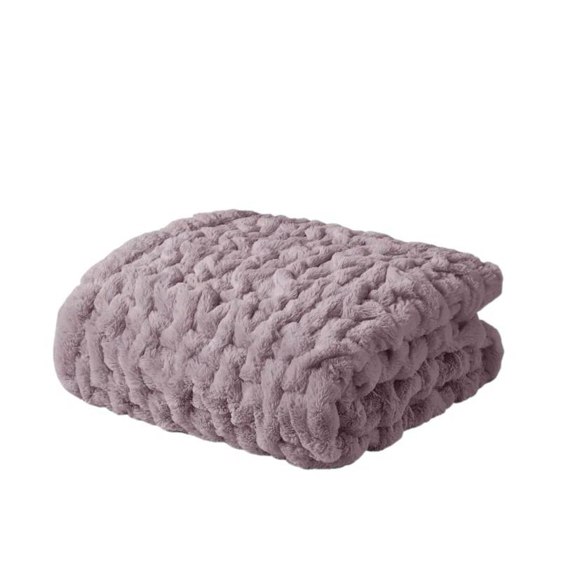 Madison Park Lavender Ruched Fur Throw 50x60"