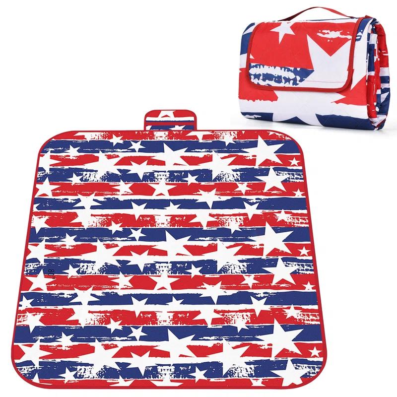 Tirrinia Picnic Blanket Extra Large Waterproof Lightweight Portable Outdoor Mat for Family Camping, Travel, Park, Beach, Hiking, Stadium, Concerts ( Striped Print, 70''X80'') - Machine Washable