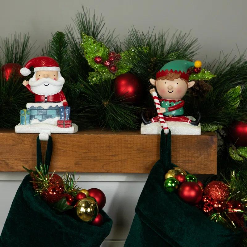 Northlight Seasonal Santa And Elf Christmas Stocking Holders - 5" - Set Of 2