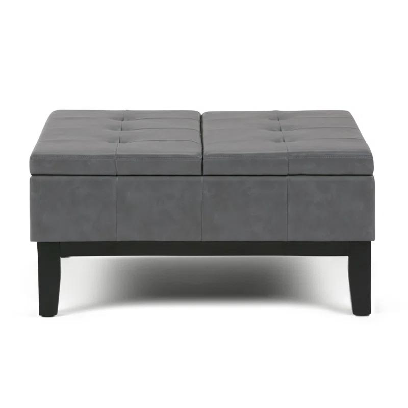 Simpli Home Dover 36"W Upholstered Square Coffee Table Storage Ottoman with Split Tufted Lift Top