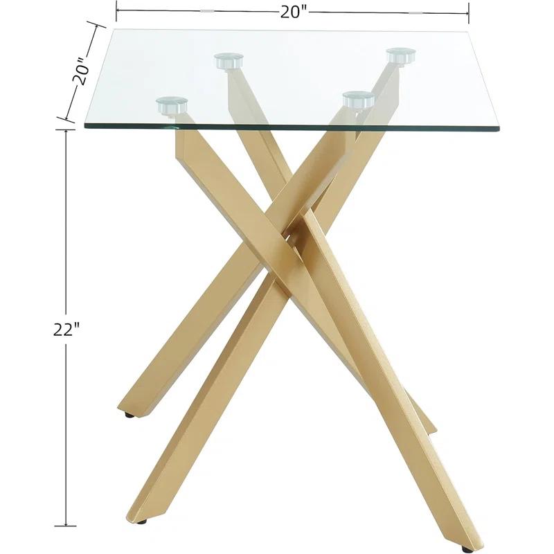 Mercer41 Modern Style Square Side Table with Tempered Glass Top and Metal Tubular Legs