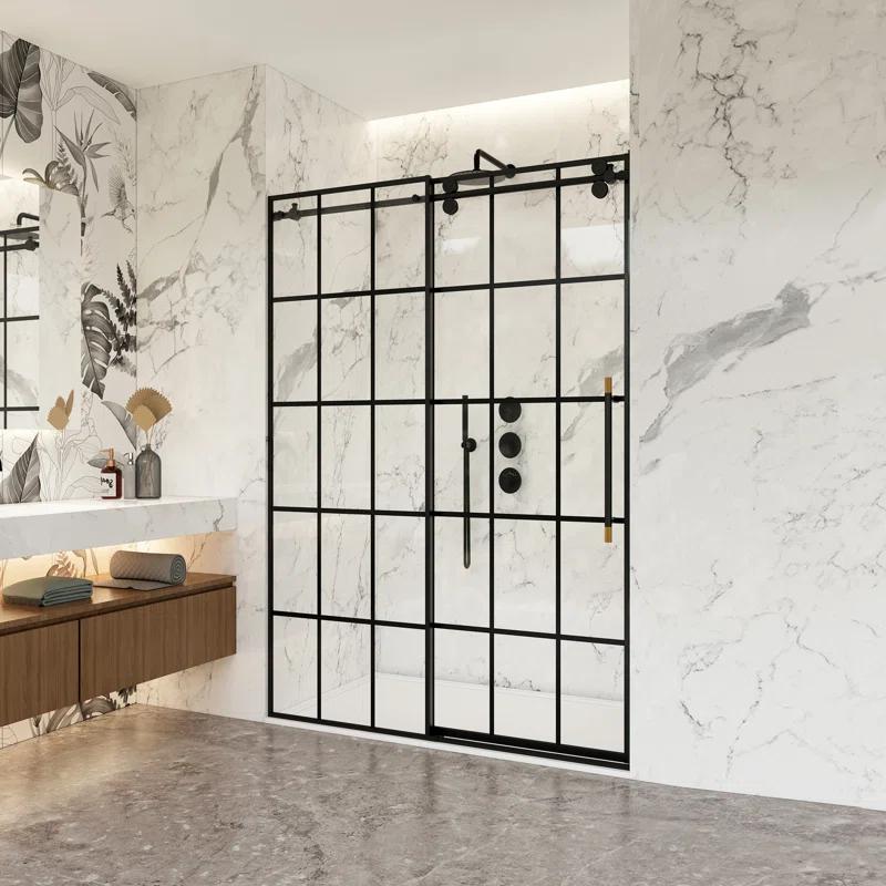 Puente 48" W x 78" H Single Sliding Frameless Shower Door in Matte Black