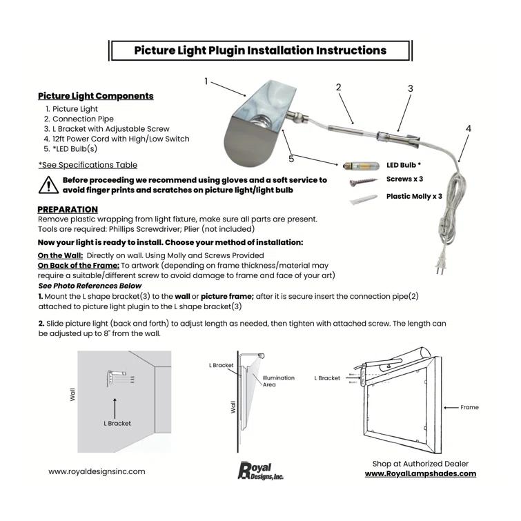 Royal Designs 8.75'' Dimmable Wall Mounted Picture Light