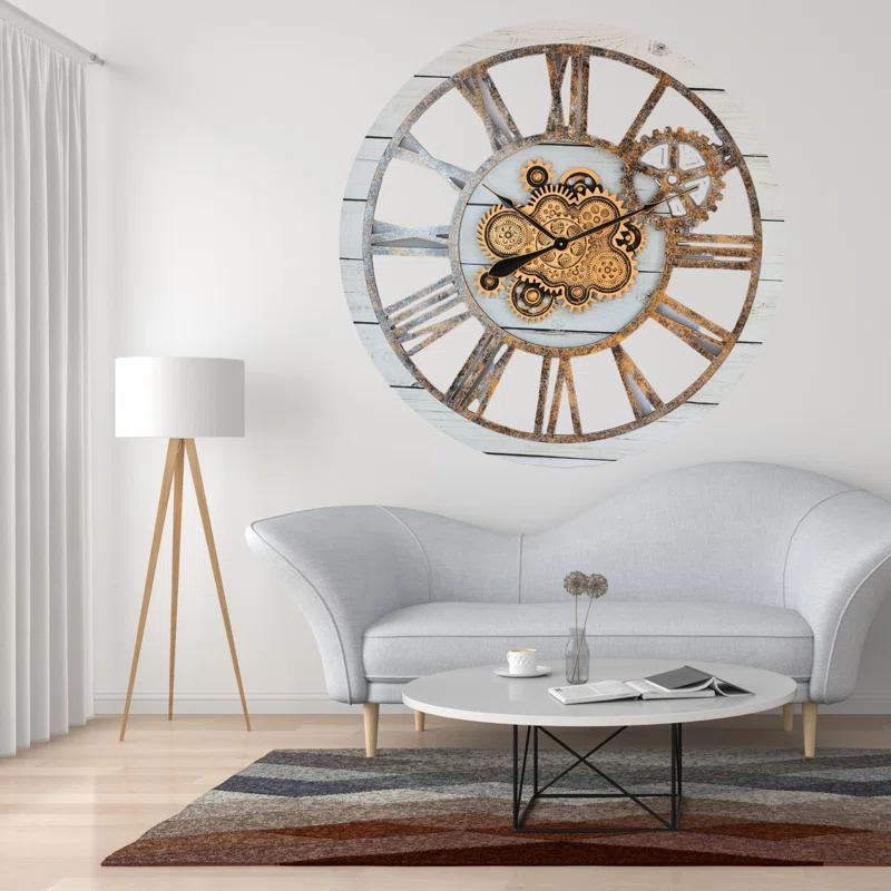 The Gears Clock Wall Clock 36" Round Oversized for Living Room decor with Real Moving Gears America Collection