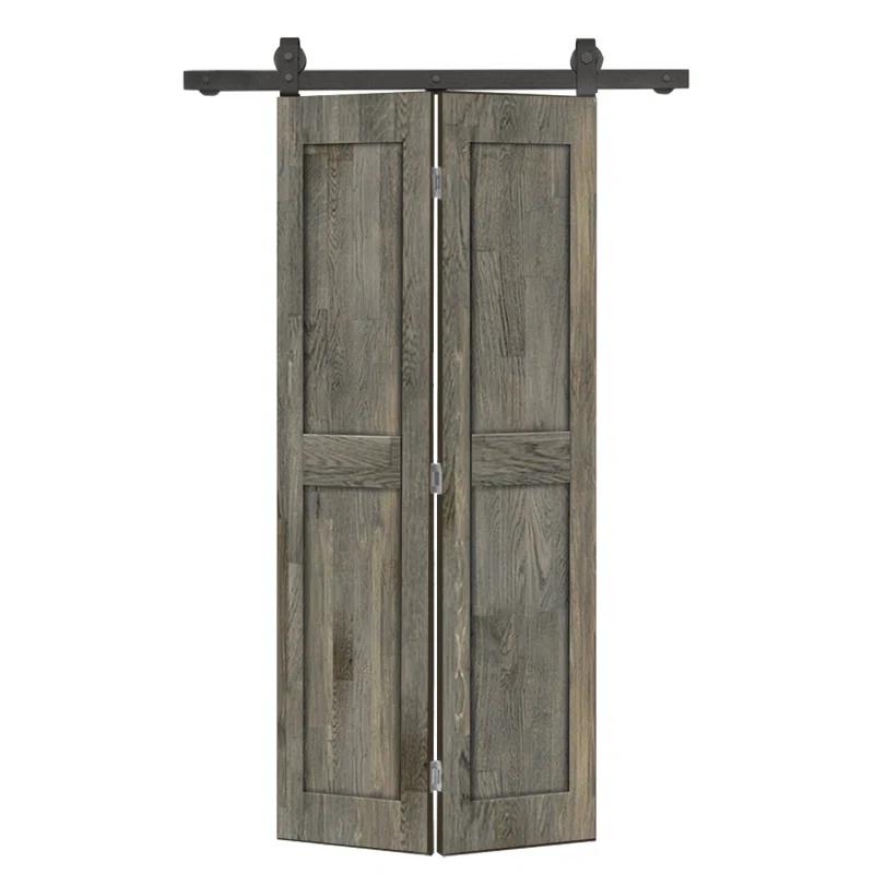 Calhome 2 Panel Shaker Pine Wood Bi-Fold Door with Sliding Barn Door Hardware Kit
