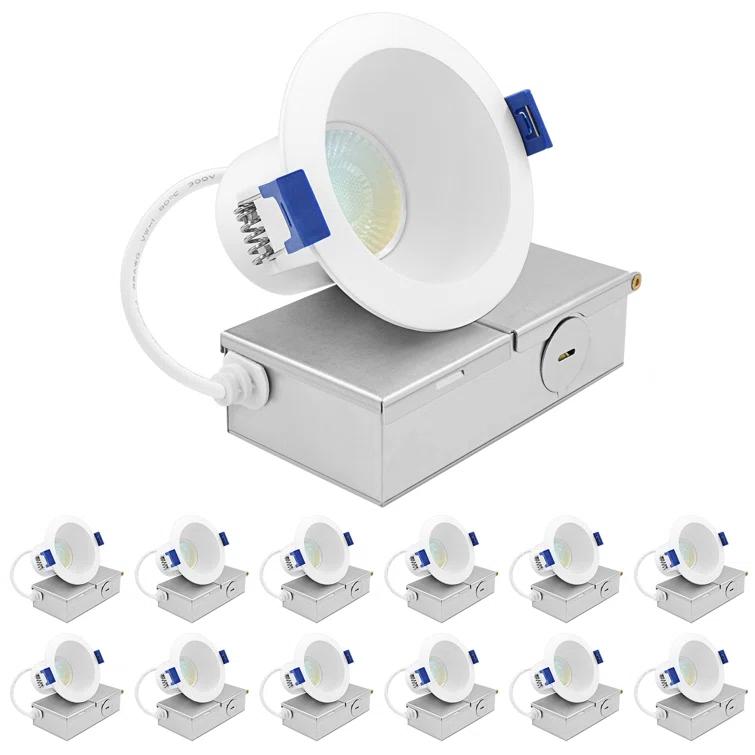 Luxrite Luxrite 3 Inch LED Recessed Ceiling Light J-Box 8W 5CCT 2700K/3000K/3500K/4000K/5000K 840LM Dimmable Canless Downlight, Wet Rated IC Rated ETL 12 Pack LR23320-12PK
