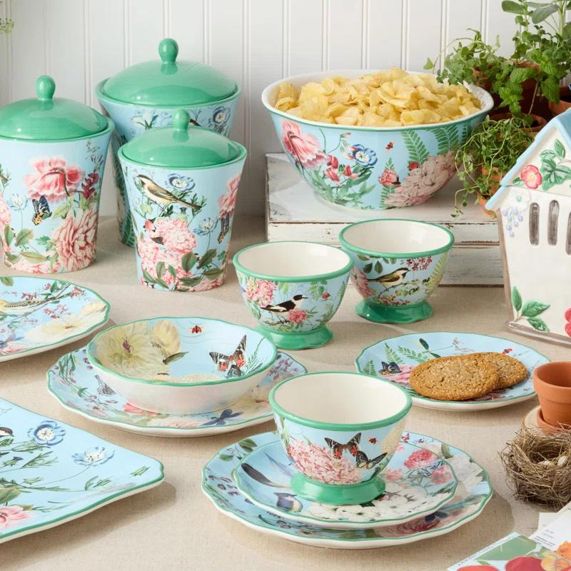 Certified International Flora 16-Piece Dinnerware Set, Service for 4 – Includes Dinner Plates, Dessert Plates, Pedestal Mugs, and Pedestal Ice Cream Bowls with Vibrant Nature-Inspired Floral Designs