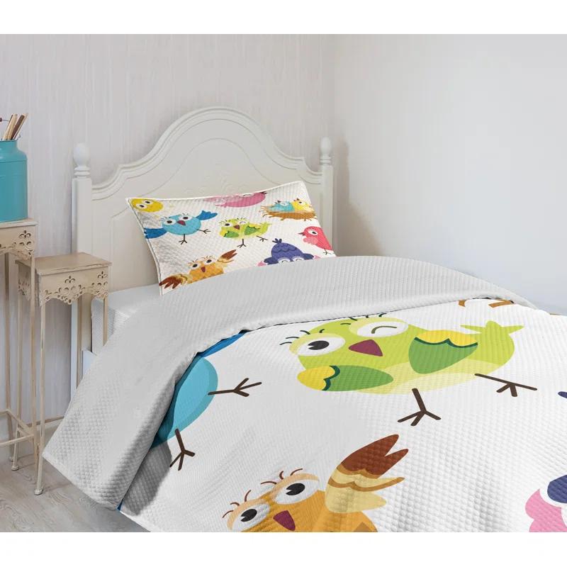 Ambesonne Ambesonne Bird Bedspread Set Funny Birds Sun Cartoon Multicolor